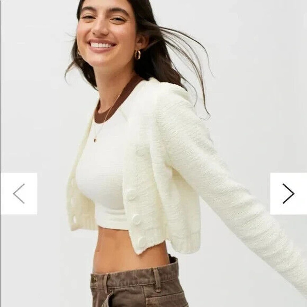 NWT Urban Outfitters Dina Crop Cardigan Ivory Chenille Size Medium H14089 - Picture 3 of 16